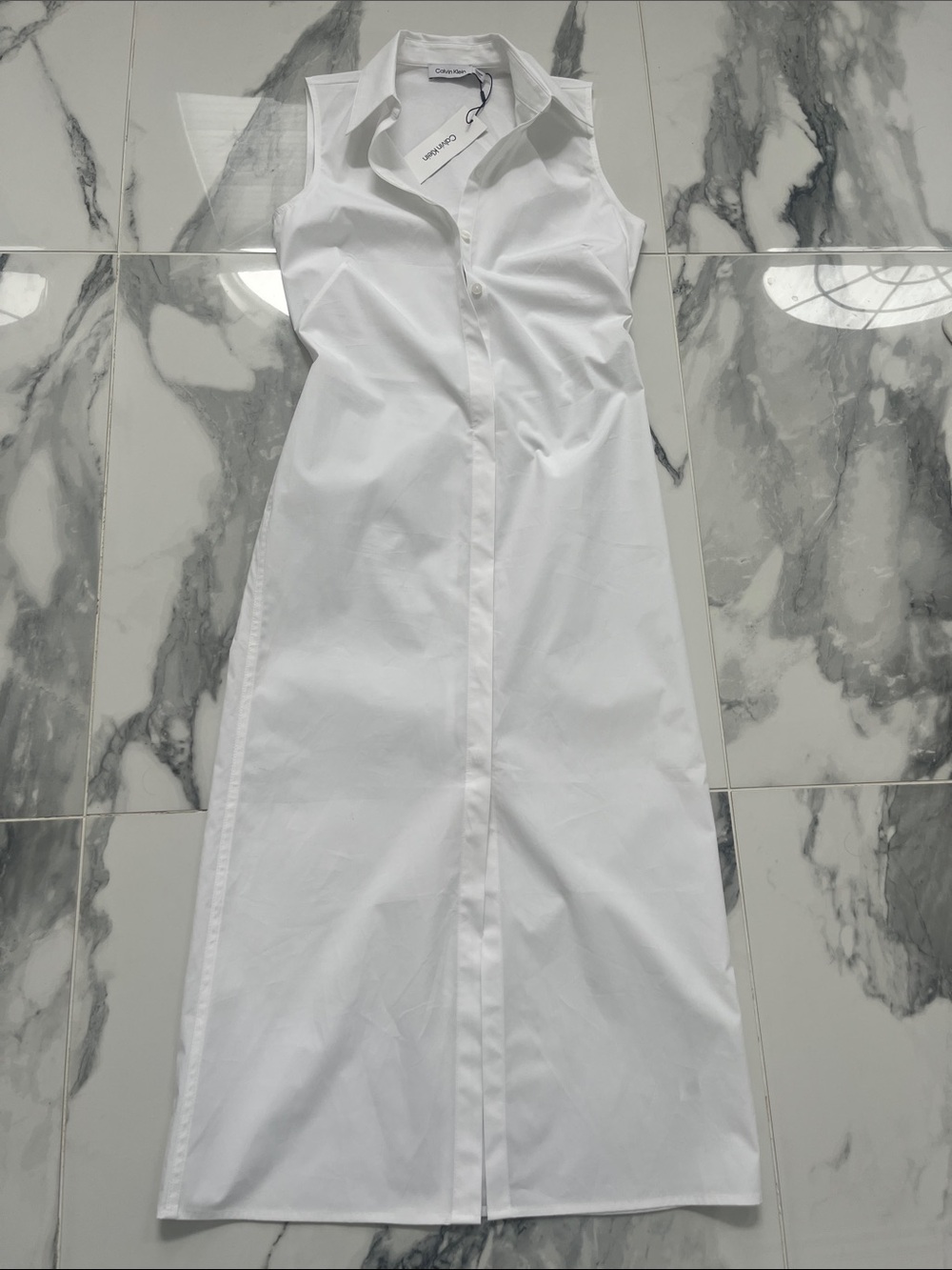 Calvin Klein Sleeveless White Maxi Shirt Dress